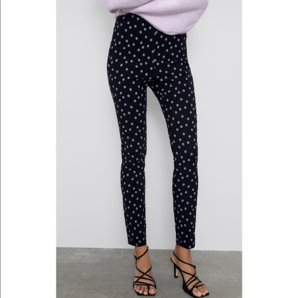 ZARA Flower Print High Waisted Stretch Pants